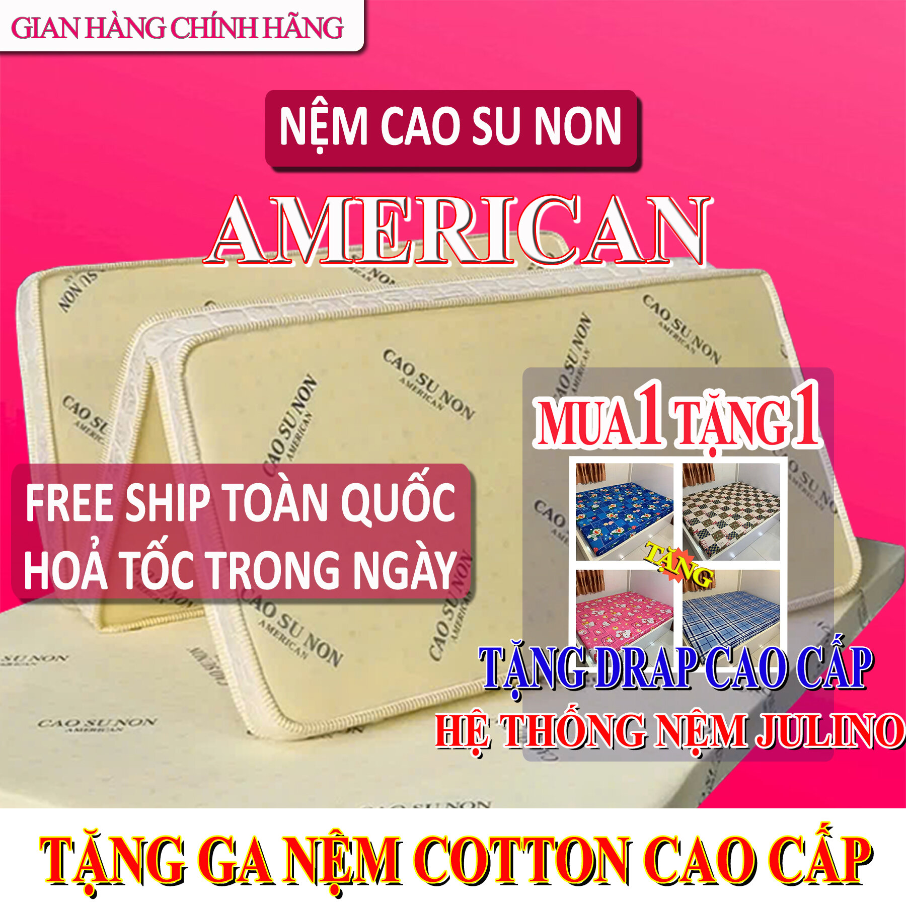 Mua nệm tặng drap - đủ size - nệm gấp 3 cao su non american cao cấp - nguyên liệu nhập khẩu