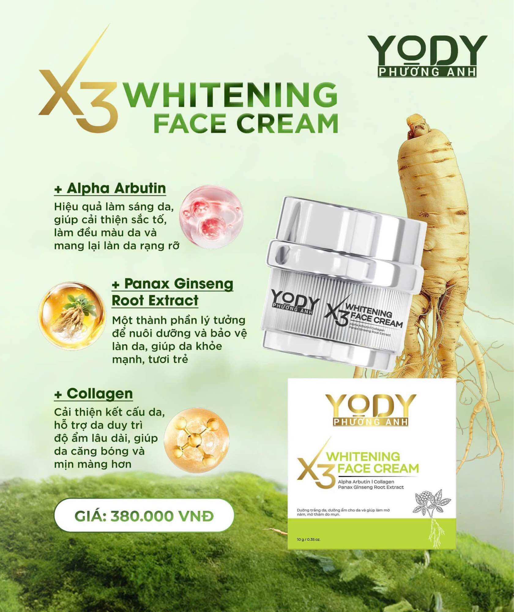 Combo dưỡng phục hồi trắng da ( chống nắng quang phổ rộng,kem ngày 3x, kem đêm , serum phục hồi) Yody phương anh