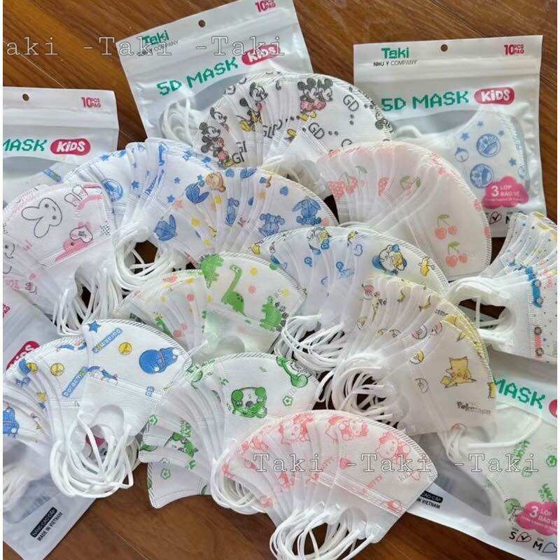 Set 200 chiếc khẩu trang y tế trẻ em 5D in hình họa tiết cho bé từ 4-9 tuổi