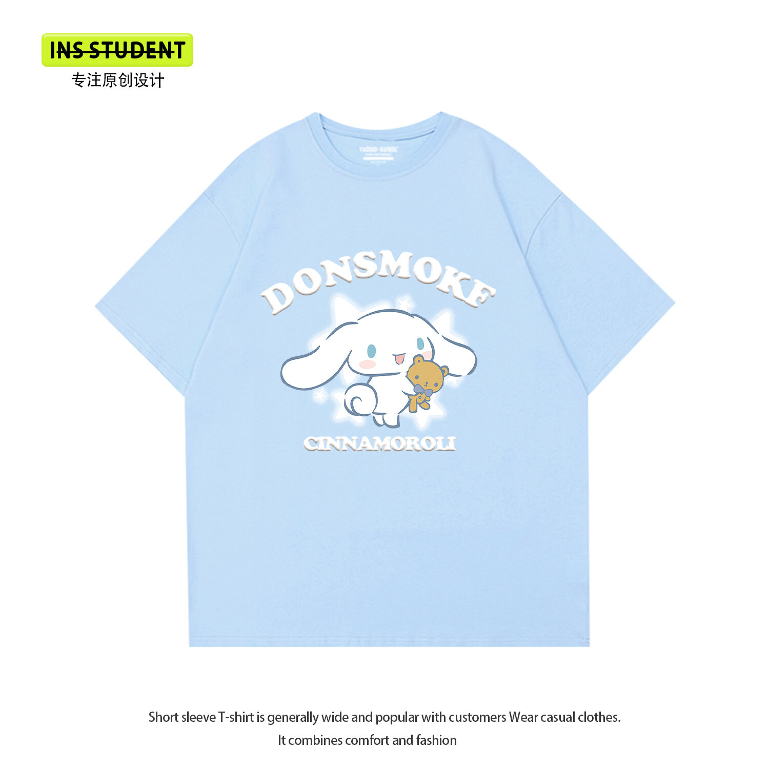 Áo Phông Cộc Tay 2024 Cotton Nặng Kiểu Nhật Áo Tay Lửng Cho Cặp Đôi Mùa Hè Chó Cinnamoroll Sanrio Ch