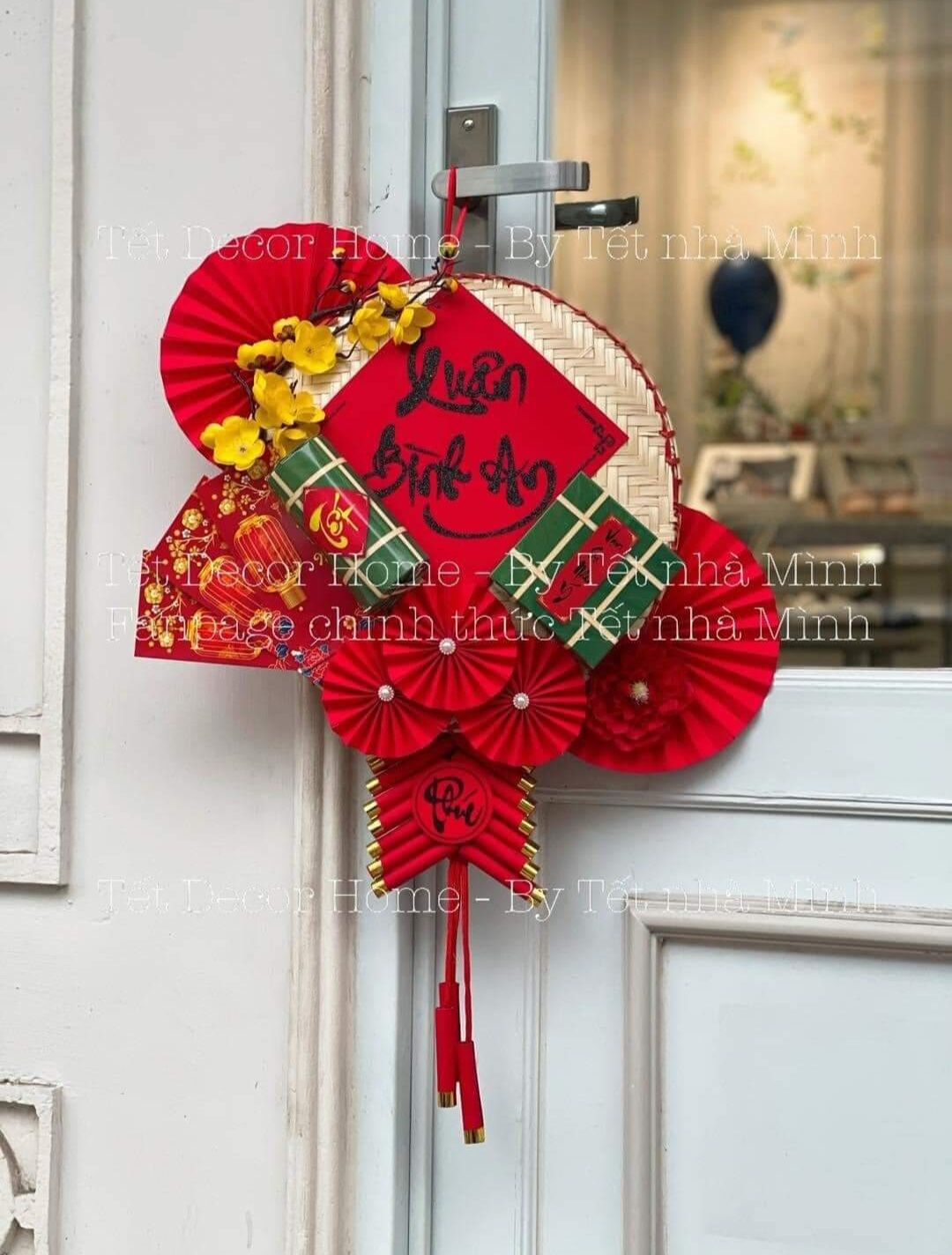 Set 6 quạt ngọc đỏ trang trí Tết, Trung thu