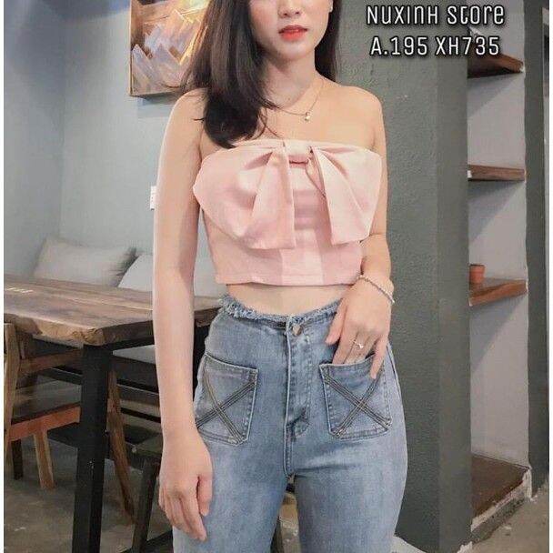 [HCM]áo croptop xoắn nơ ngực chất vải kate