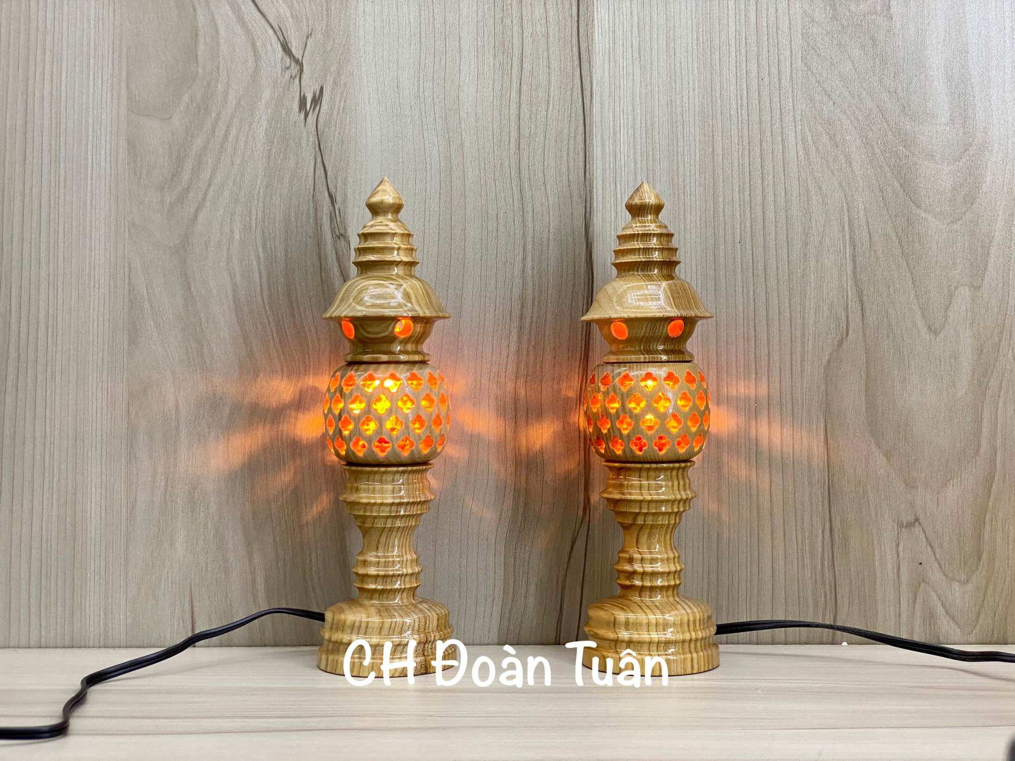 Cặp đèn thờ gỗ cánh mai - đèn gỗ sồi kiểu dáng tổ ong