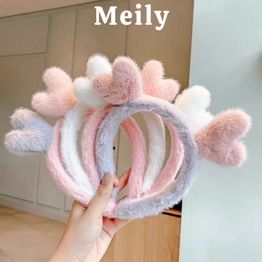 Bờm, cài tóc sừng hươu, hình tim lông mịn màu sắc ngọt ngào Meily Store
