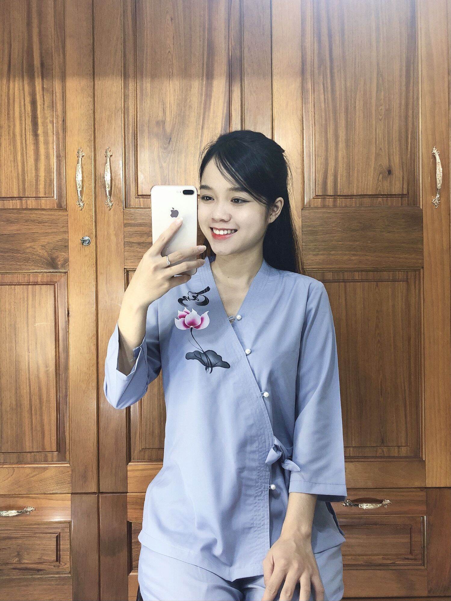 Bộ nữ đi chùa nhật vẽ cột nơ size 40-65kg