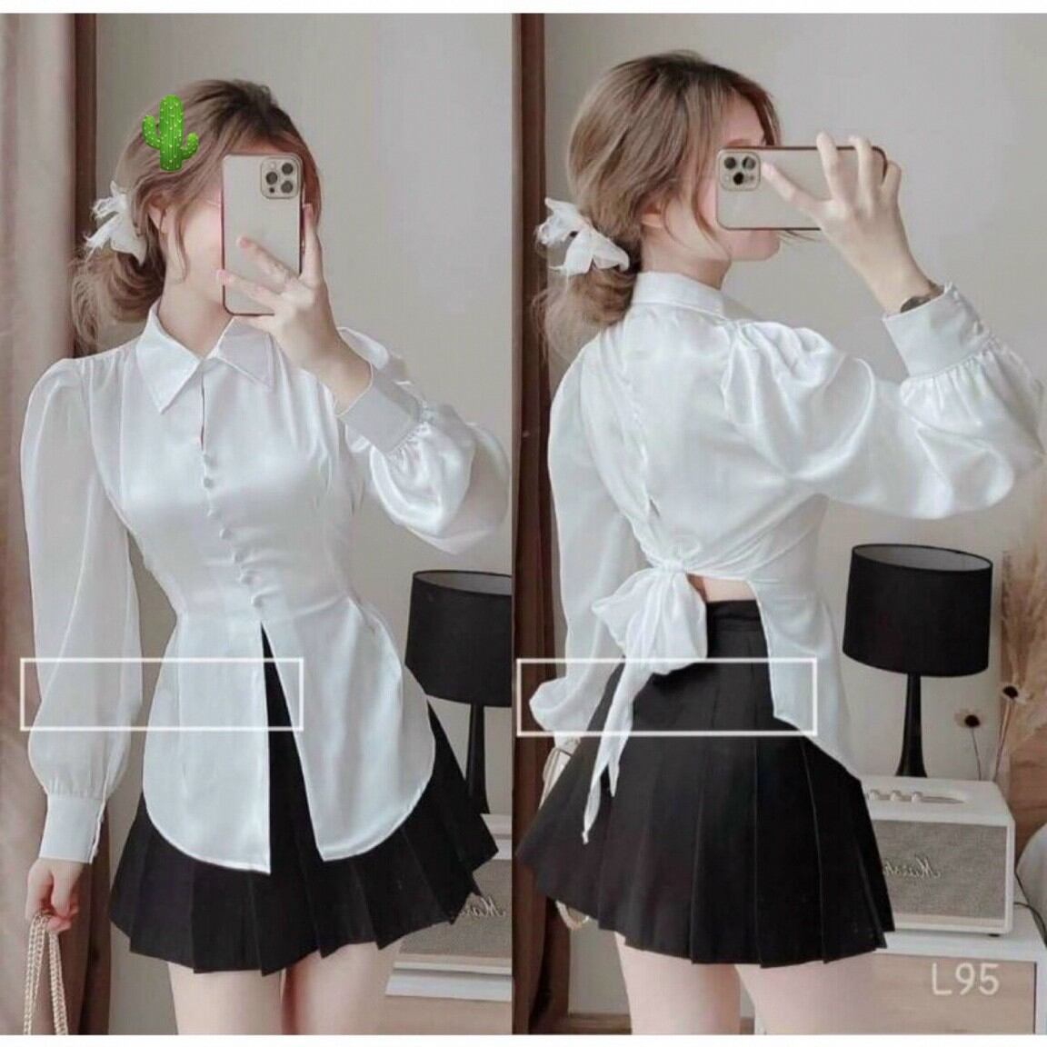 ÁO KIỂU NỮ ÁO SƠ MI PHI LỤA CỘT NƠ SAU FORM 50KG