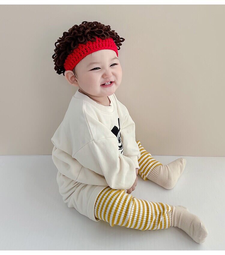 Mũ len giả tóc xoăn cho bé cực đáng yêu