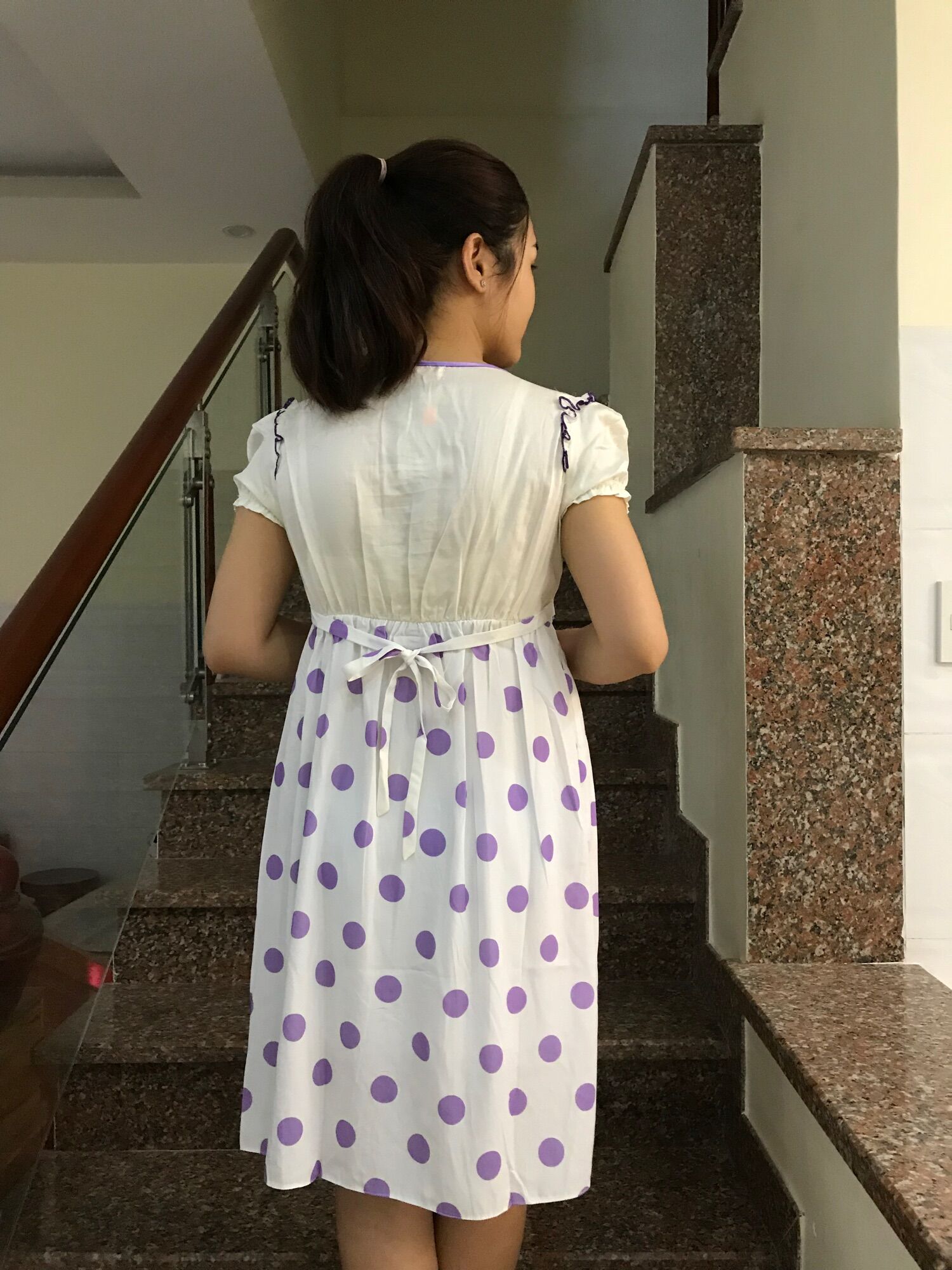 [HCM]Đầm bầu chữ A chấm bi (tím)