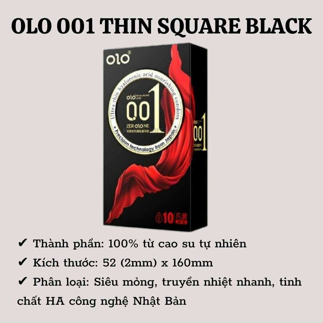 Hộp 10 chiếc Bao cao su OLO 001 Thin Square Black - siêu mỏng, siêu dẫn nhiệt