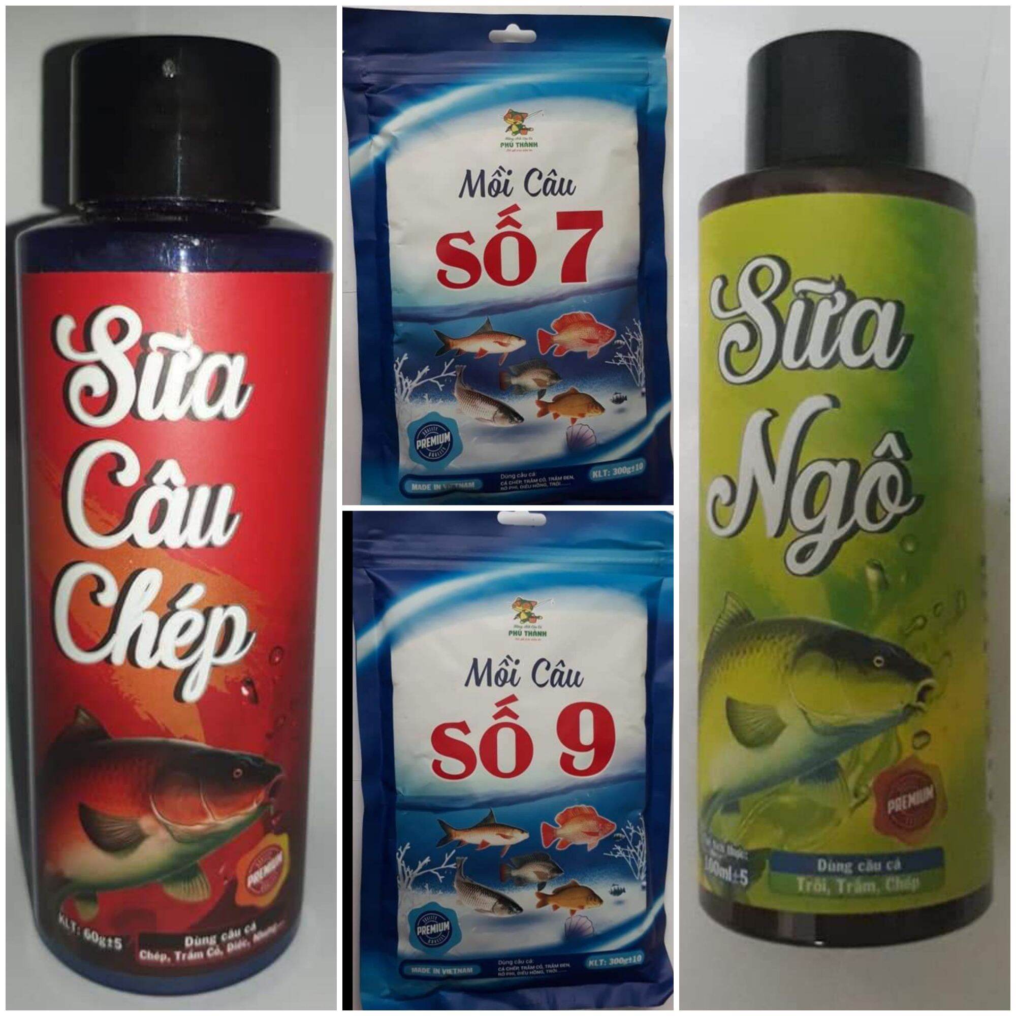 Combo( bài mồi) gồm Mồi số 7,9,Sữa Câu Chép và Tinh Mùi Sữa Ngô _ Bộ Tứ kết hợp hoàn hảo của Hãng Phú Thành