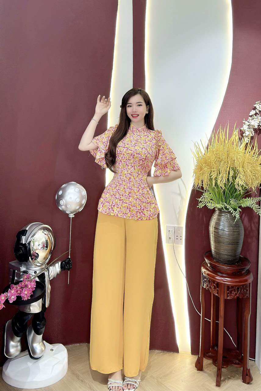 BỘ BÀ BA NỮ ÁO CỔ CAO VẢI LỤA MANGO