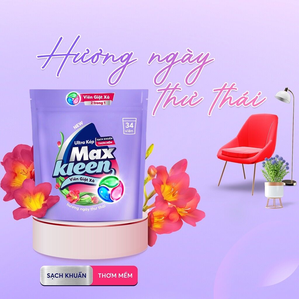 (Tiện Lợi) Túi Viên Giặt Xả MaxKleen 2 Trong 1 (34 Viên/Túi)