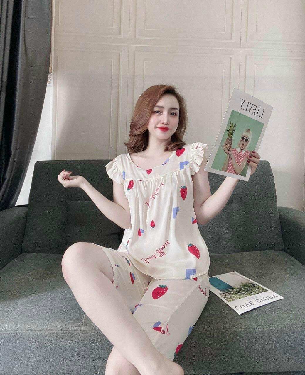 (40 - 80kg) Đồ bộ mặc nhà mango quần 9 tấc có túi bigsize lớn.