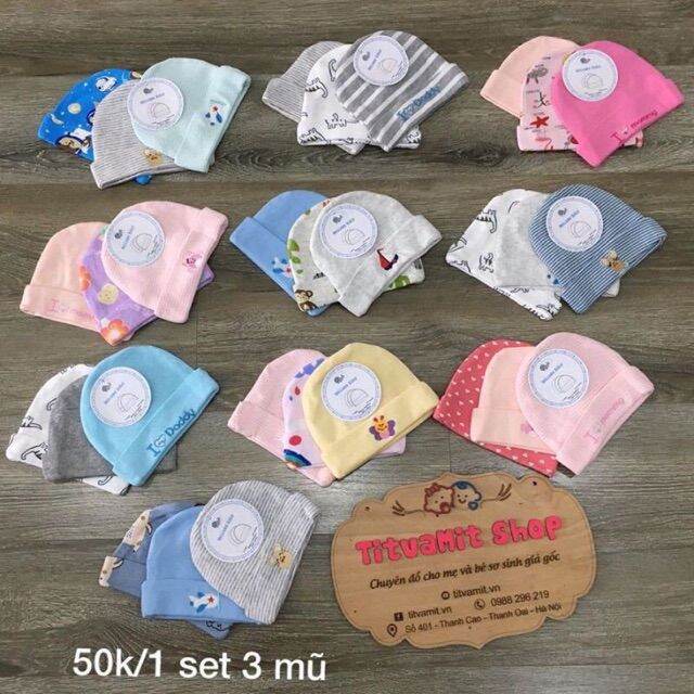 sét 3 mũ thu đông cho bé 0-3 tháng ( mũ nỉ cotton)