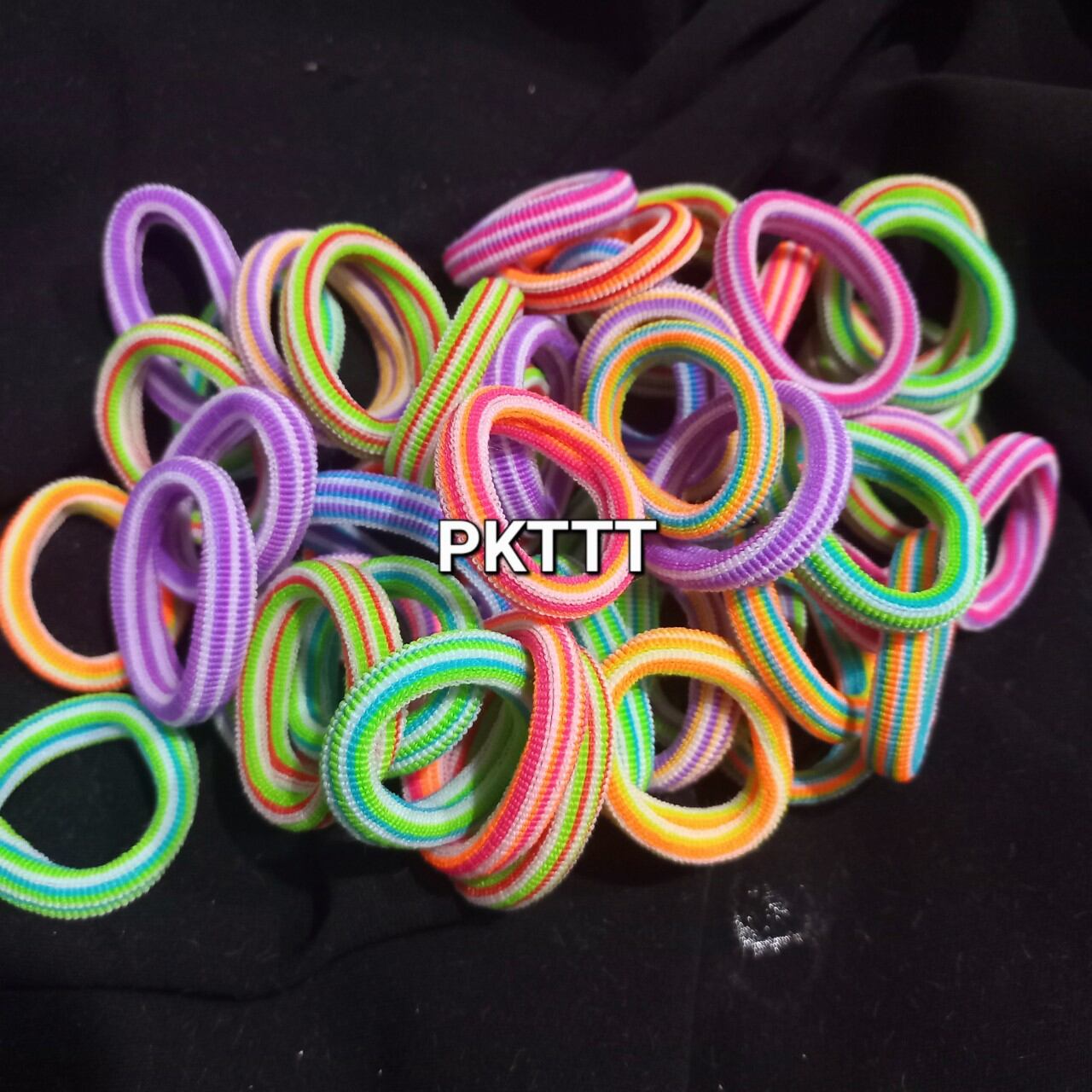 Túi 48 thun cột tóc sọc màu tươi,mềm,co giản loại nhỏ (4cm,bản 1cm)