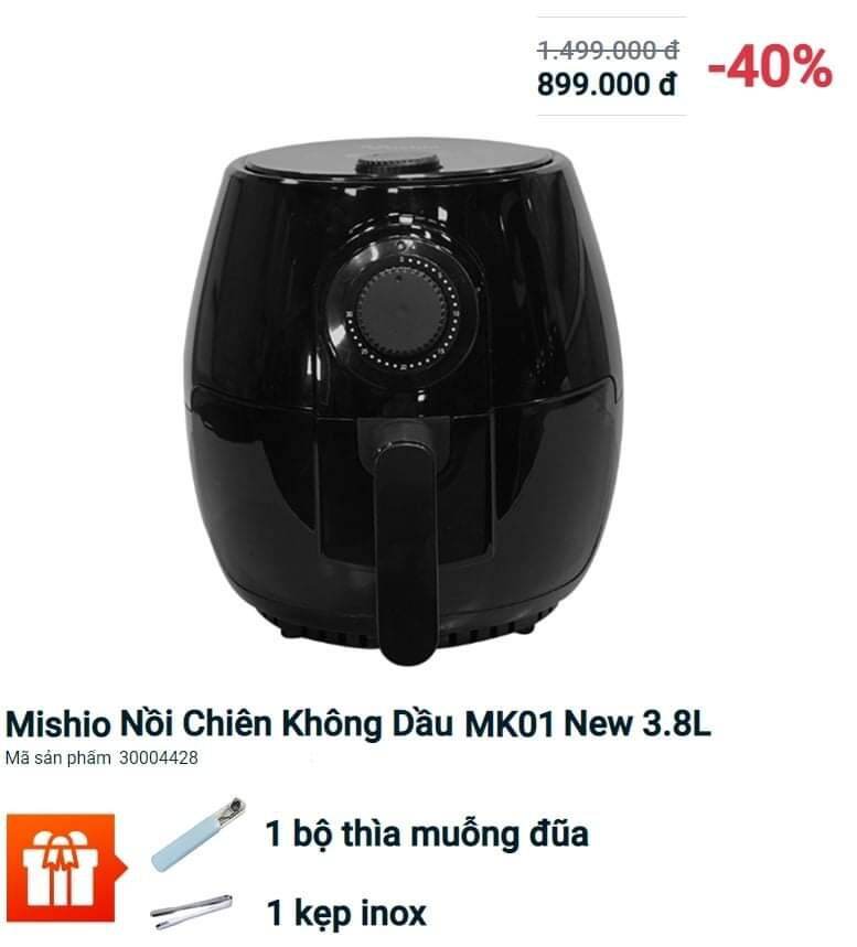 Mishio nồi chiên không dùng dầu 3.8l mk01new bảo hành 12 tháng hành chính hãng