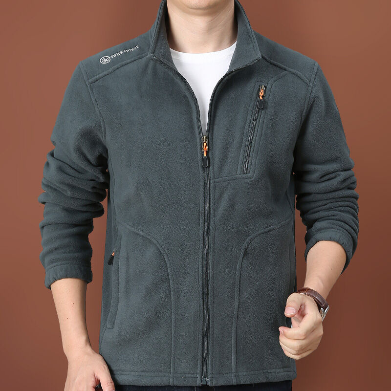 Áo khoác thể thao áo thể thao ngoài trời vải nỉ hạt mẫu mới xuân thu cho nam áo khoác thường ngày cardigan vải nỉ rộng rãi cỡ lớn