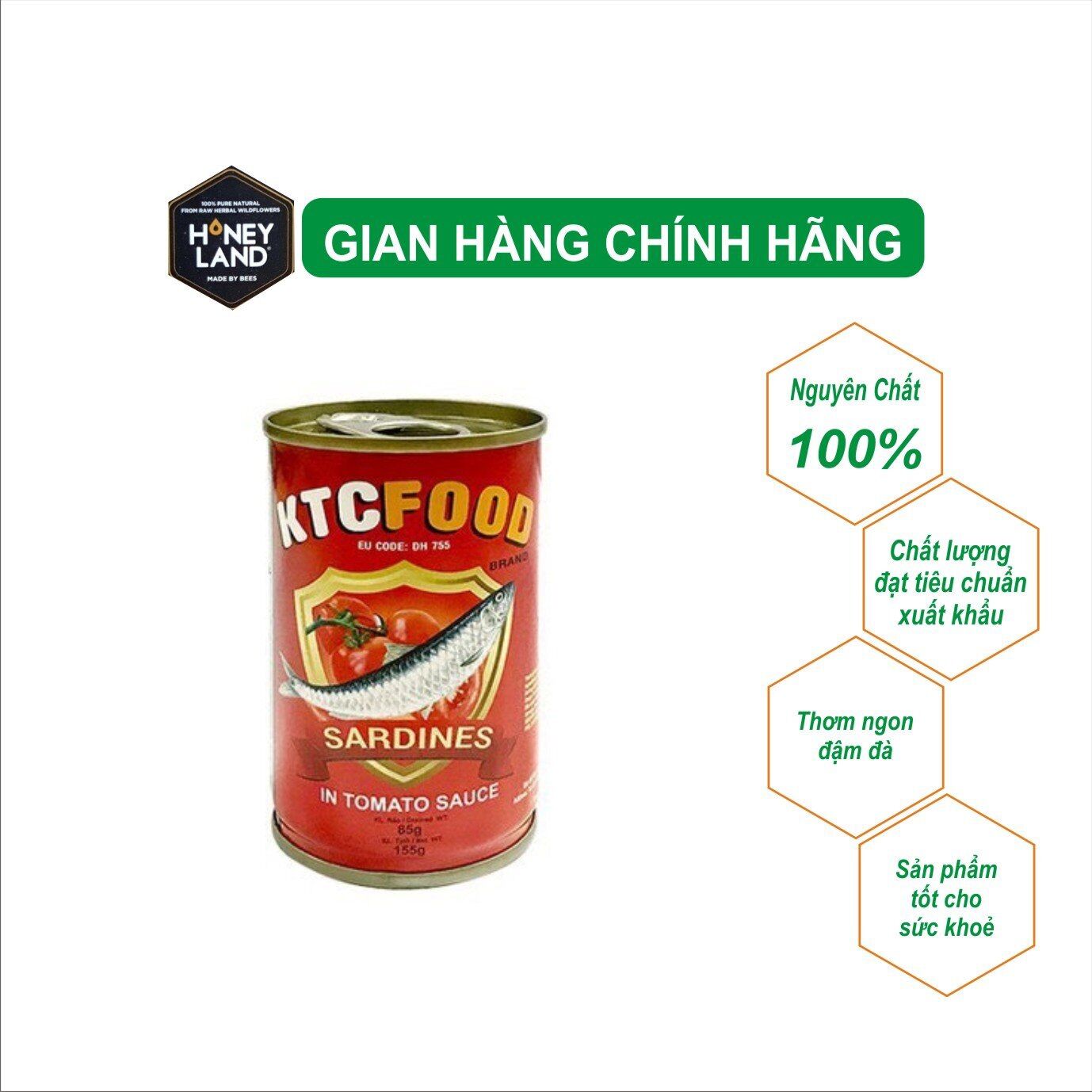 Cá mòi sốt cà xuất khẩu KTC Food Kiên Giang, 155g/hộp Honeyland