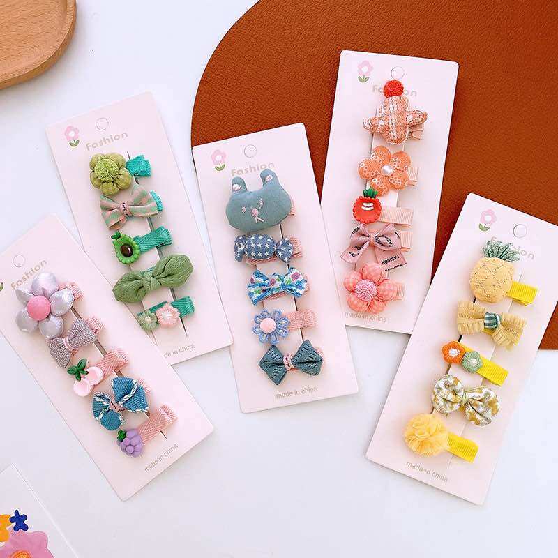 Set 5 kẹp vải hoa và nơ cho bé gái