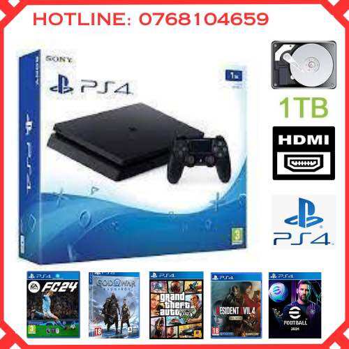 Máy game Ps4 Slim 1TB cài 15 game theo yêu cầu (GOW ragnarok FIFA 25 FC25 Gta 5) - chính hãng Sony P