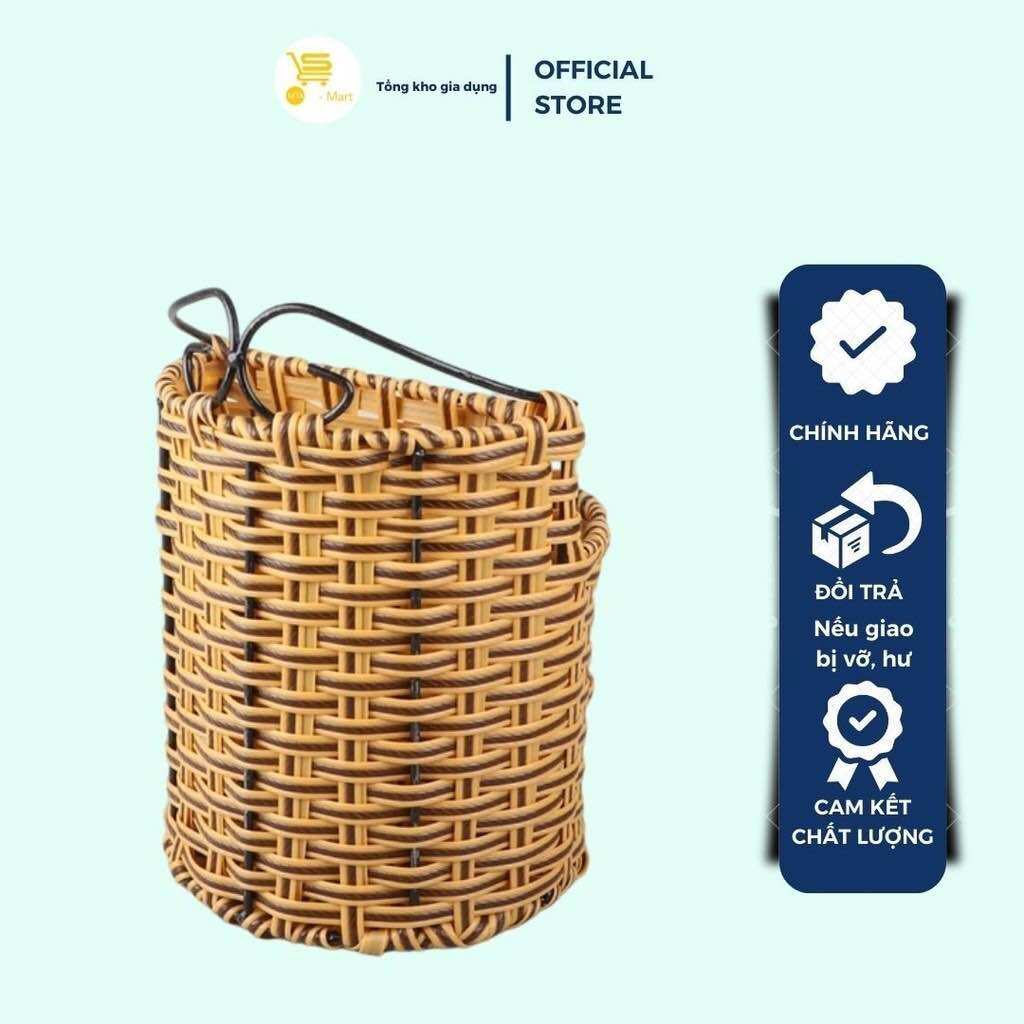 Ống Đựng Muỗng Đũa Giả Mây, Ống Đũa Mây 2 Ngăn Tròn - Vuông Tiện Lợi, Cao Cấp  MTA-MART2