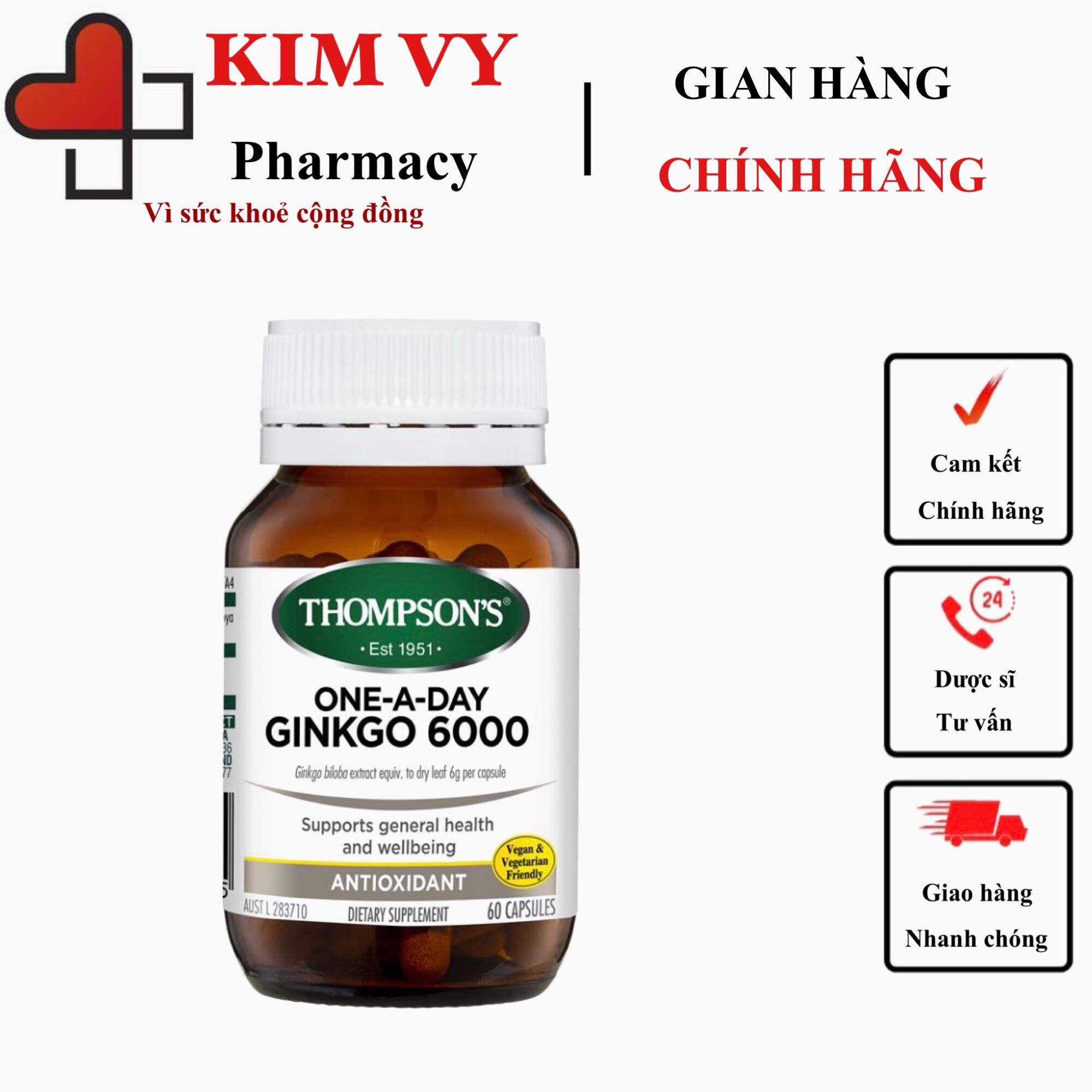 Viên uống hỗ trợ tăng cường trí não Ginkgo biloba 6000 One A Day Thompson