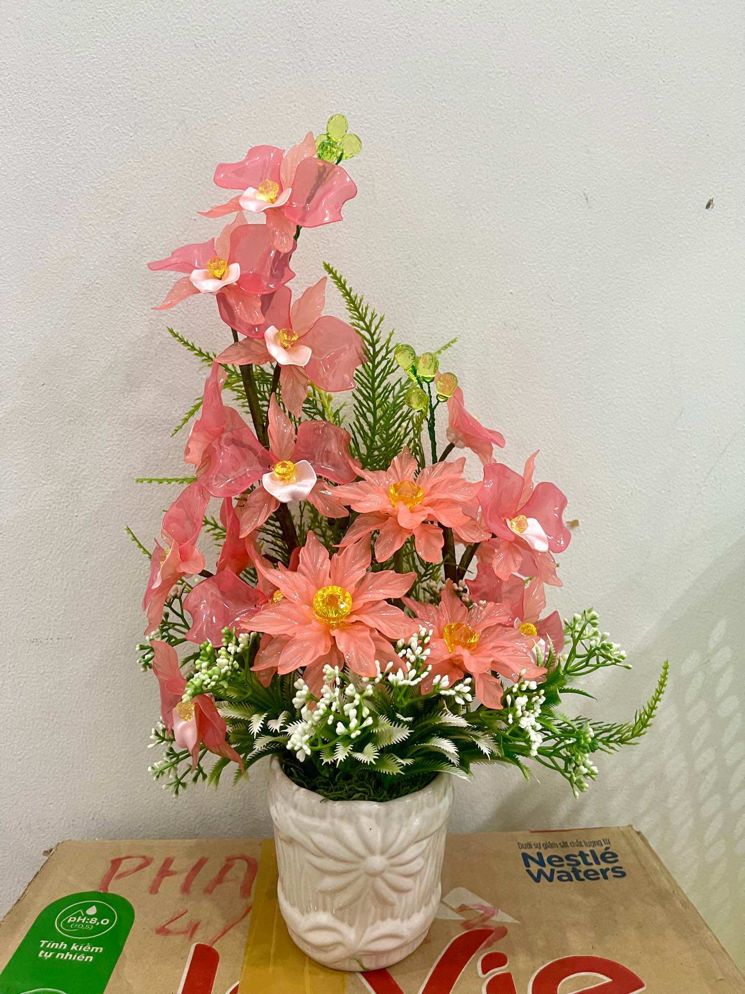 Chậu hoa pha lê cao 40cm ngang 20cm