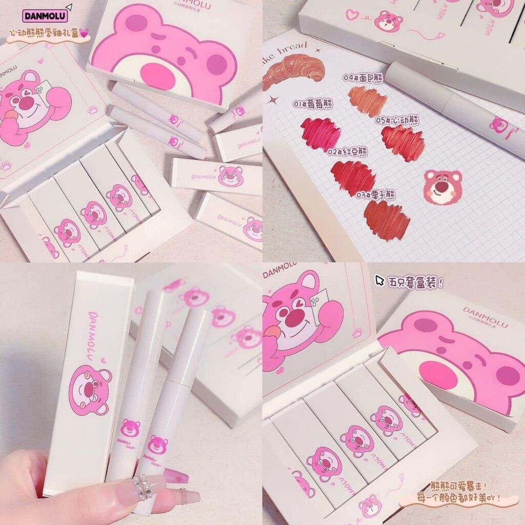 Set 5 son Danmolu gấu hồng chính hãng nội địa