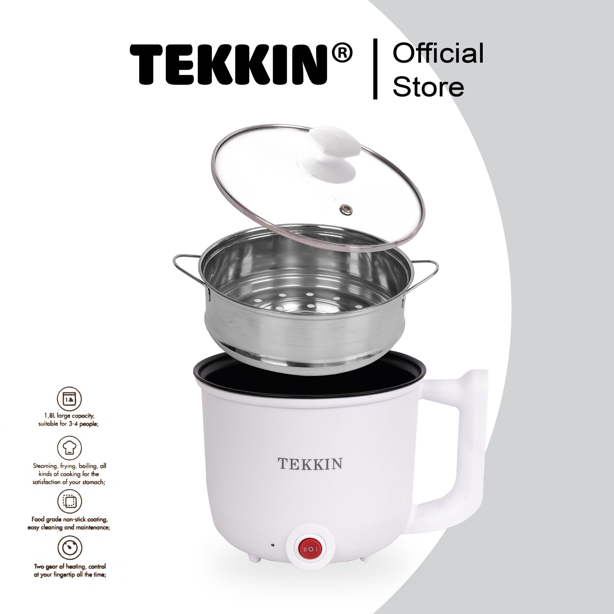 Nồi lẩu điện đa năng mini TEKKIN SD05 1.8L 2 tầng chiên xào lẩu hấp nấu lẩu cho 1 2 người