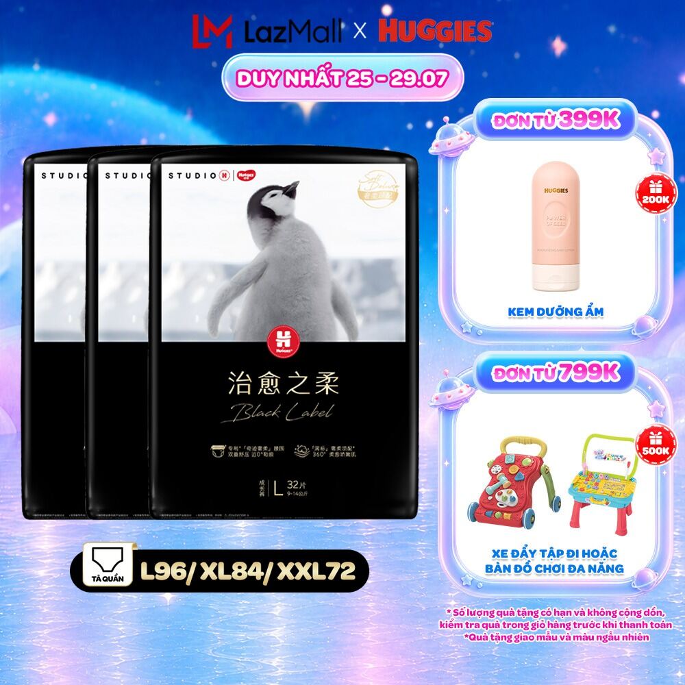 Combo 3 Tã dán/quần Huggies Black Label size M36/L32/XL28/XXL24 miếng