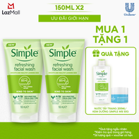 Combo 2 Sữa rửa mặt Simple lành tính sạch thoáng - cho da nhạy cảm 150ml/chai [CHÍNH HÃNG ĐỘC QUYỀN] [DIỆN MẠO MỚI]