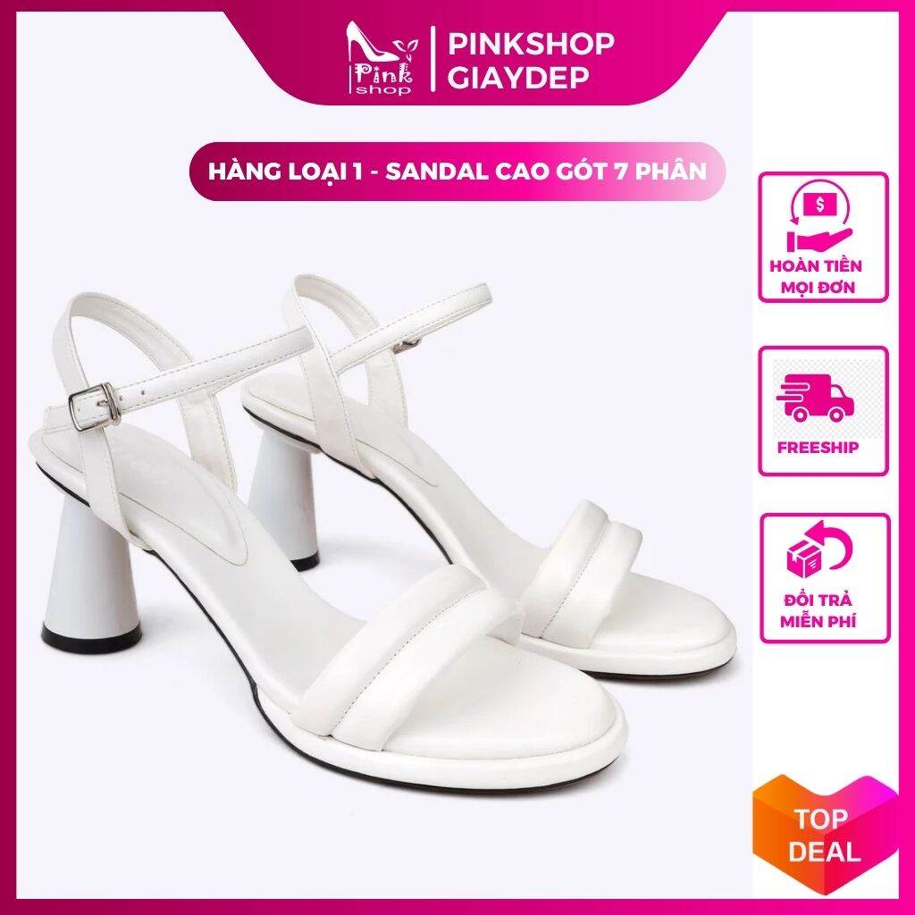 Giày cao gót PinkShopGiayDep sandal cao gót nữ kiểu mới đẹp đế vuông 7 phân quai ngang lót mút cực xinh SD7TLM
