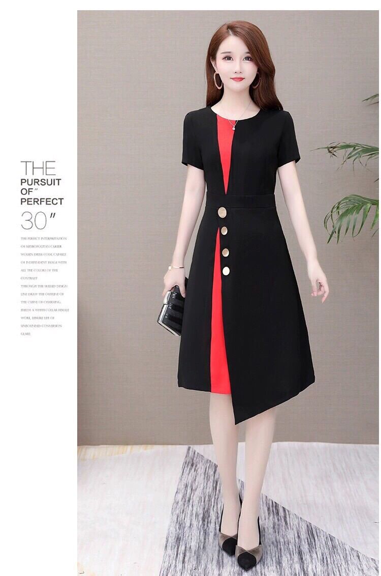Đầm công sở đen phối đỏ S.MLSLXL
