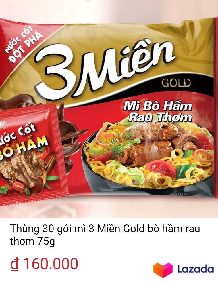 1 THÙNG Mì 3 Miền 30 gói 75 Gold (giao ngẫu nhiên cả các vị)