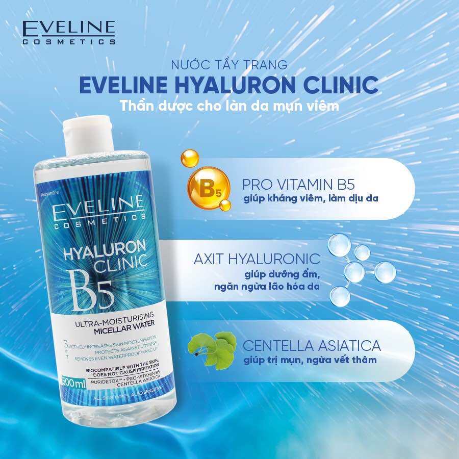 Nước tẩy trang Eveline Hyaluron Clinic B5 Puridetox (500ml)