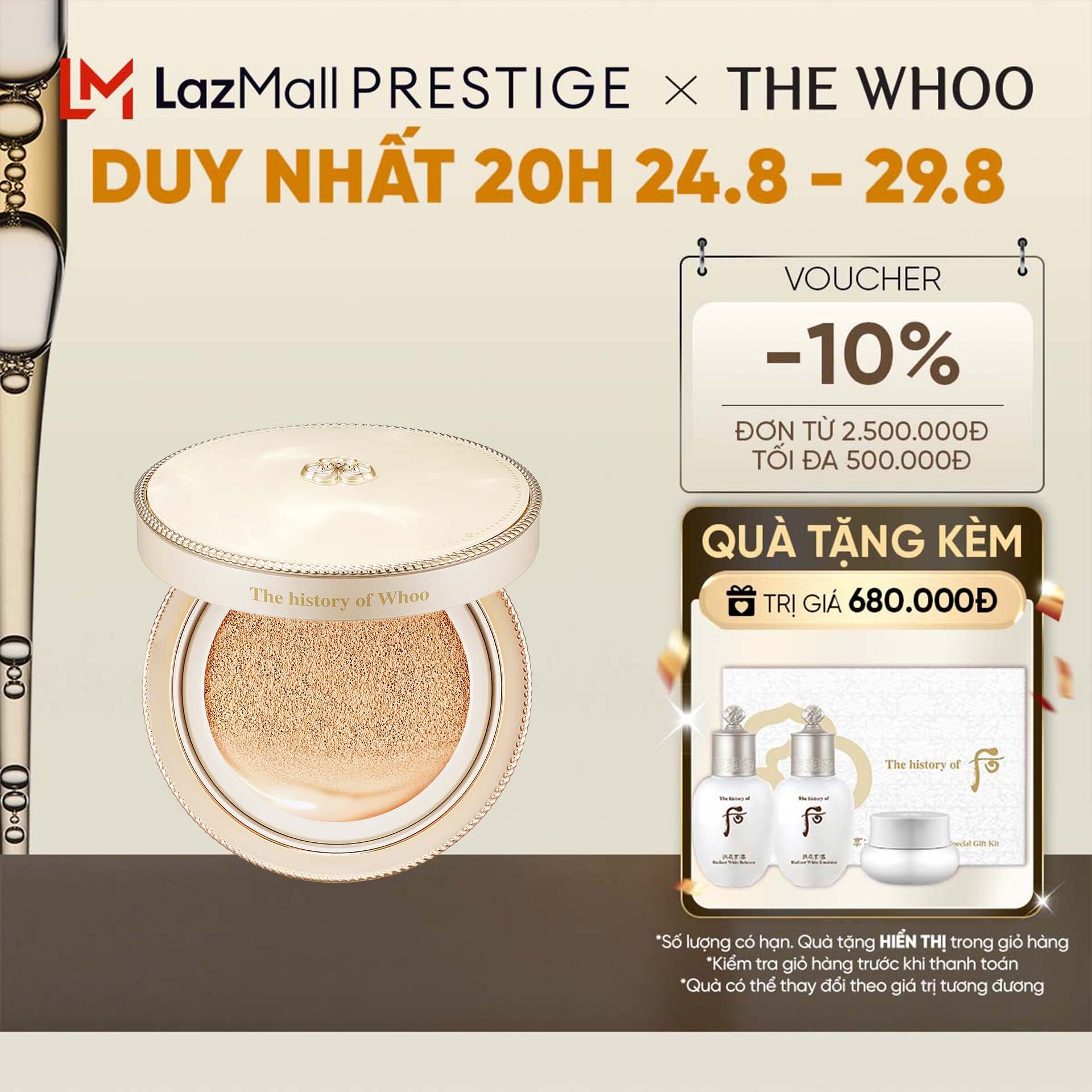 [Phiên bản mới] Phấn nước ngừa lão hóa The history of Whoo Gongjinhyang Mi Luxury Golden Cushion Glow SPF50+/PA+++ 15g