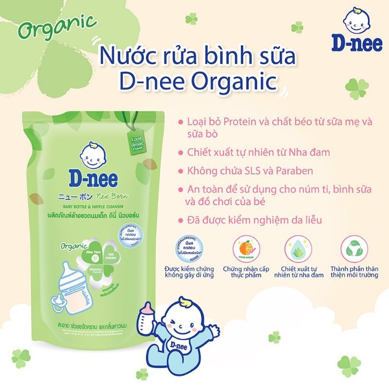 CHÍNH HÃNG Nước Rửa Bình Sữa D-nee Organic Dạng Túi 600ml Có tem Đại Thịnh