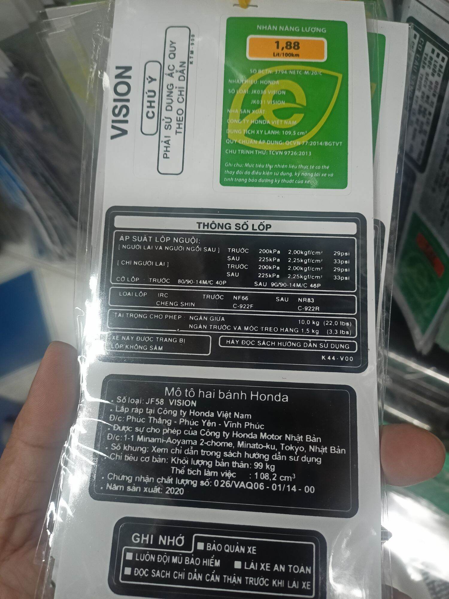 Bộ tem thông số vision đời 2020 new