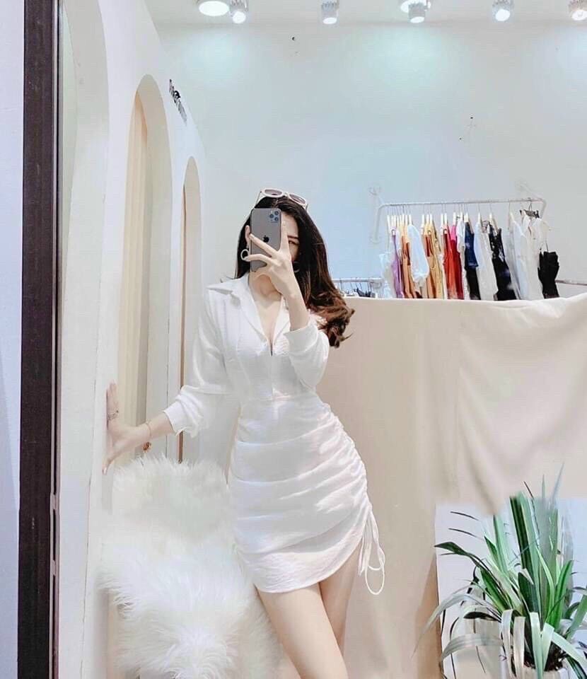 Đầm sơ mi rút dây 2 bên