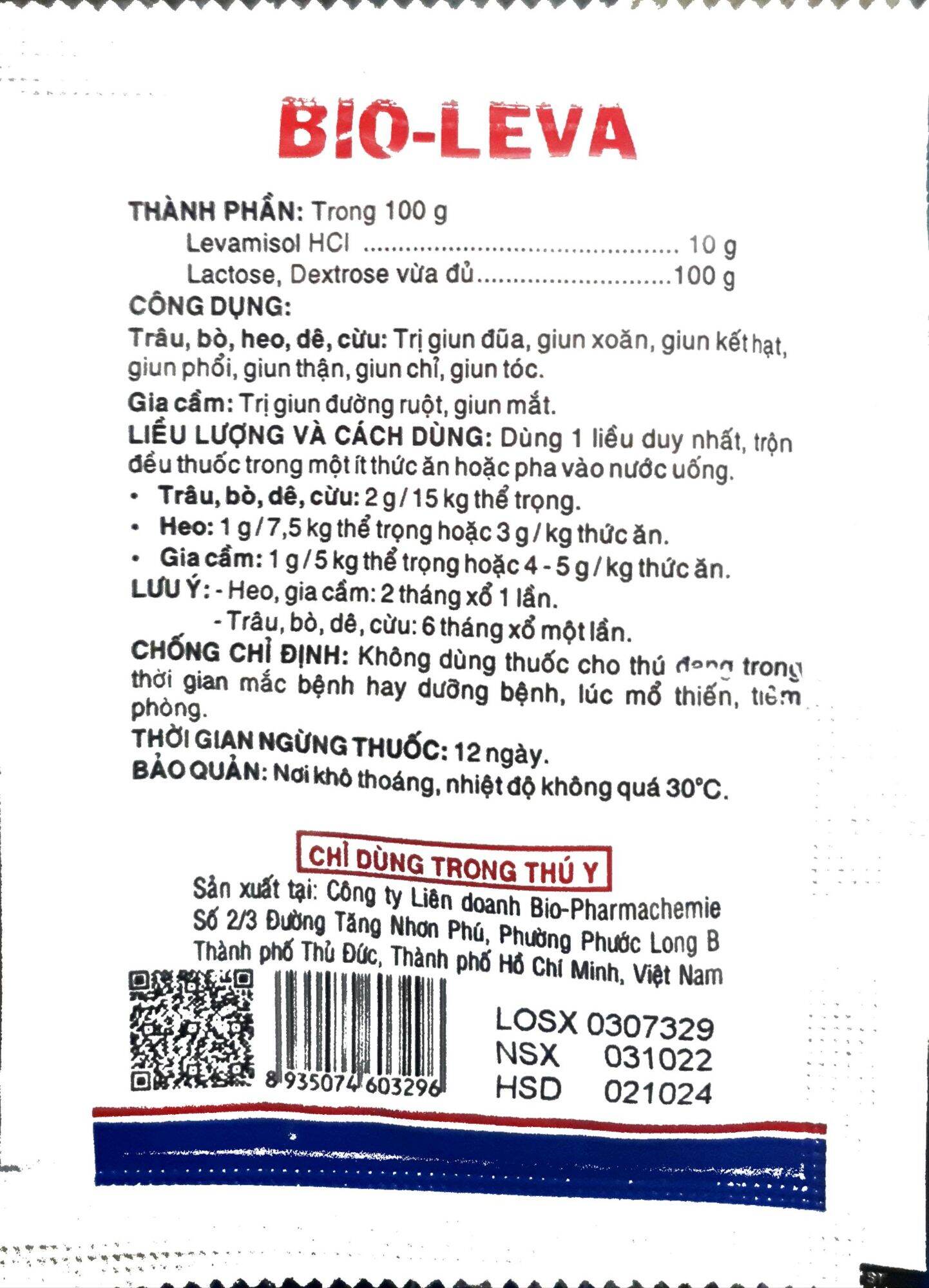 Bio Leva (10gr) - Thuốc tẩy giun, xổ giun chỉ, giun tóc, giun mắt cho gà đá