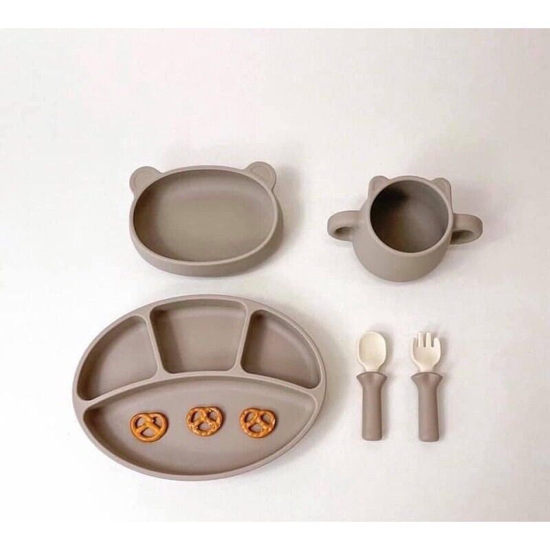 Set ăn dặm bluemama ( khay, cốc gấu, bát gấu, set thìa dĩa)