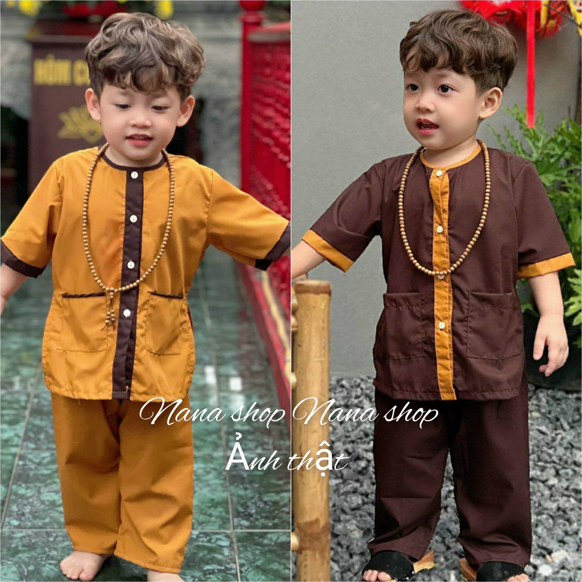 Bộ đồ lam đi chùa cho bé vải kate mềm mát size 8 - 45ky