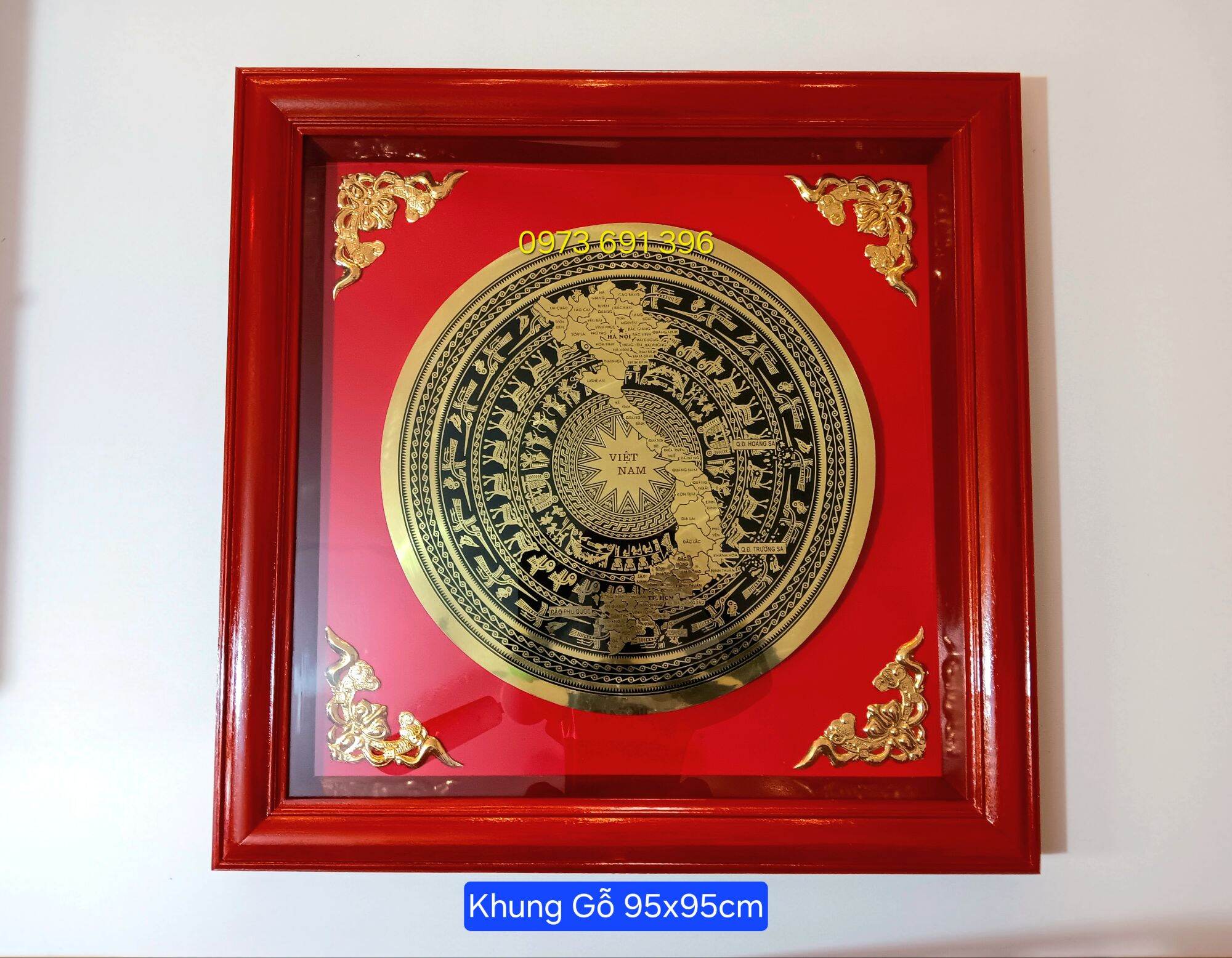 Tranh Trống đồng bằng Đồng nguyên chất kích thước 98x98cm và 89x89cm
