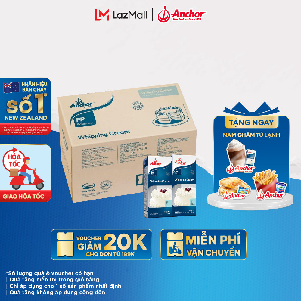 Thùng 12 Kem sữa tươi tiệt trùng Anchor Whipping cream hộp 1 lít