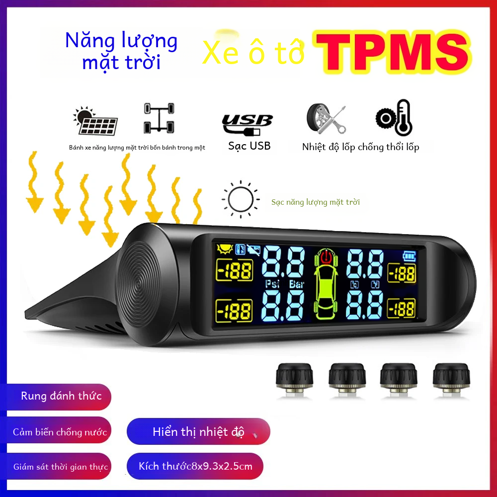 Hệ thống giám sát áp suất lốp năng lượng mặt trời Tpms với cảm biến đỗ xe Đồng hồ đo áp suất không khí thông minh cho ô tô Giám sát nhiệt độ Rohs/fcc/ece/ccc được chứng nhận