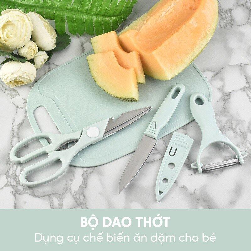 Set 4 món dao , kéo , nạo kèm thớt