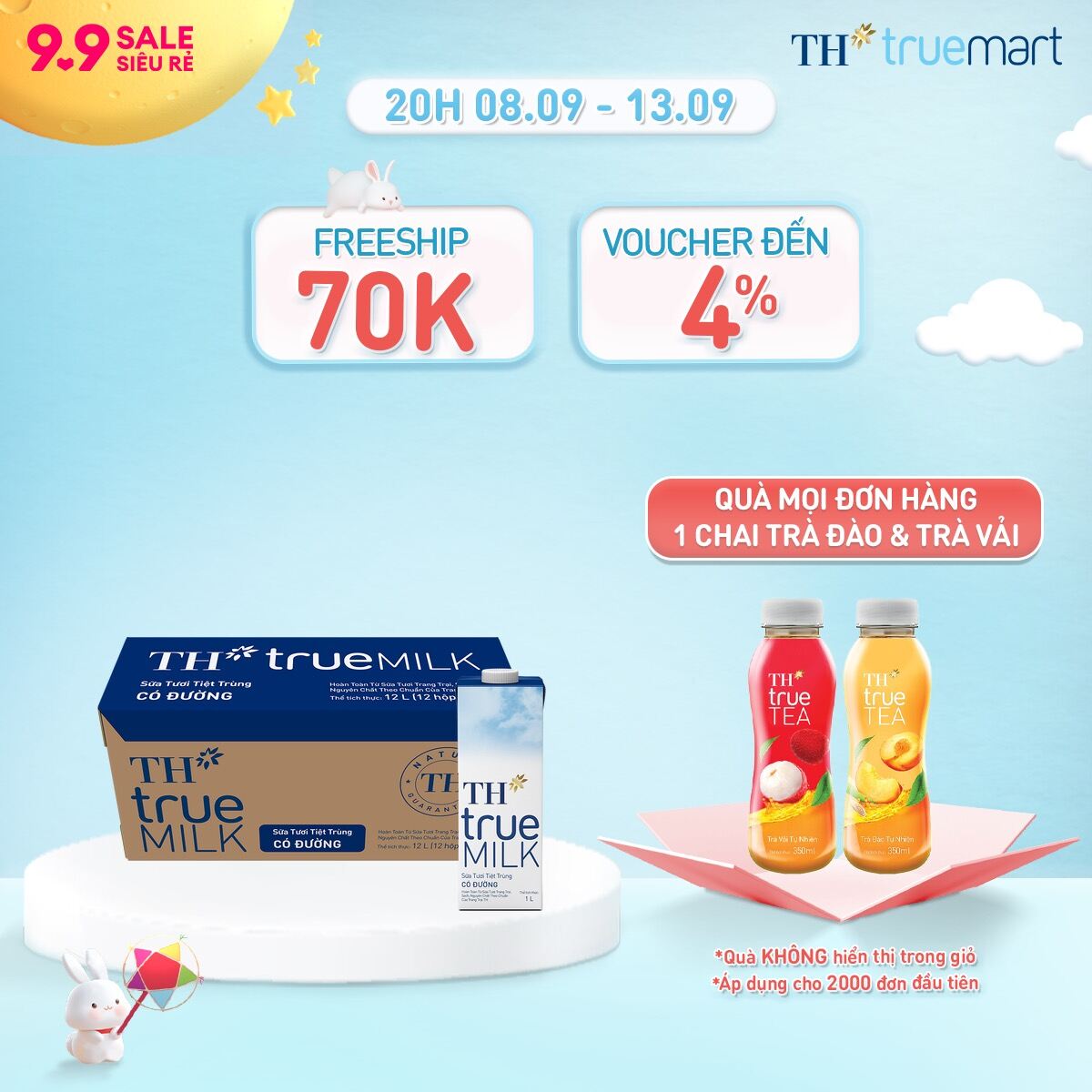 Thùng 12 hộp sữa tươi tiệt trùng TH true MILK có đường 1 L (1 L x 12)