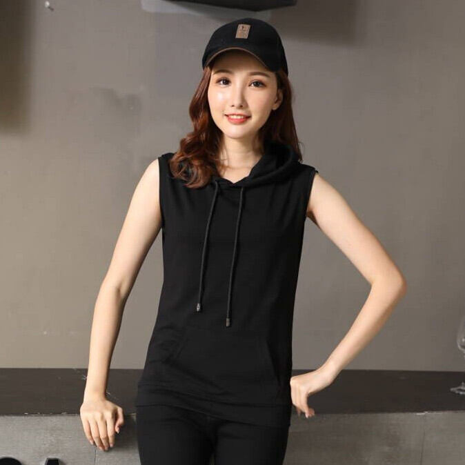 Áo không tay thể thao áo ba lỗ liền mũ áo phông không tay cotton rộng vai mùa hè sành điệu cho nam áo mũ mẫu cặp đôi có mũ áo ba lỗ nữ