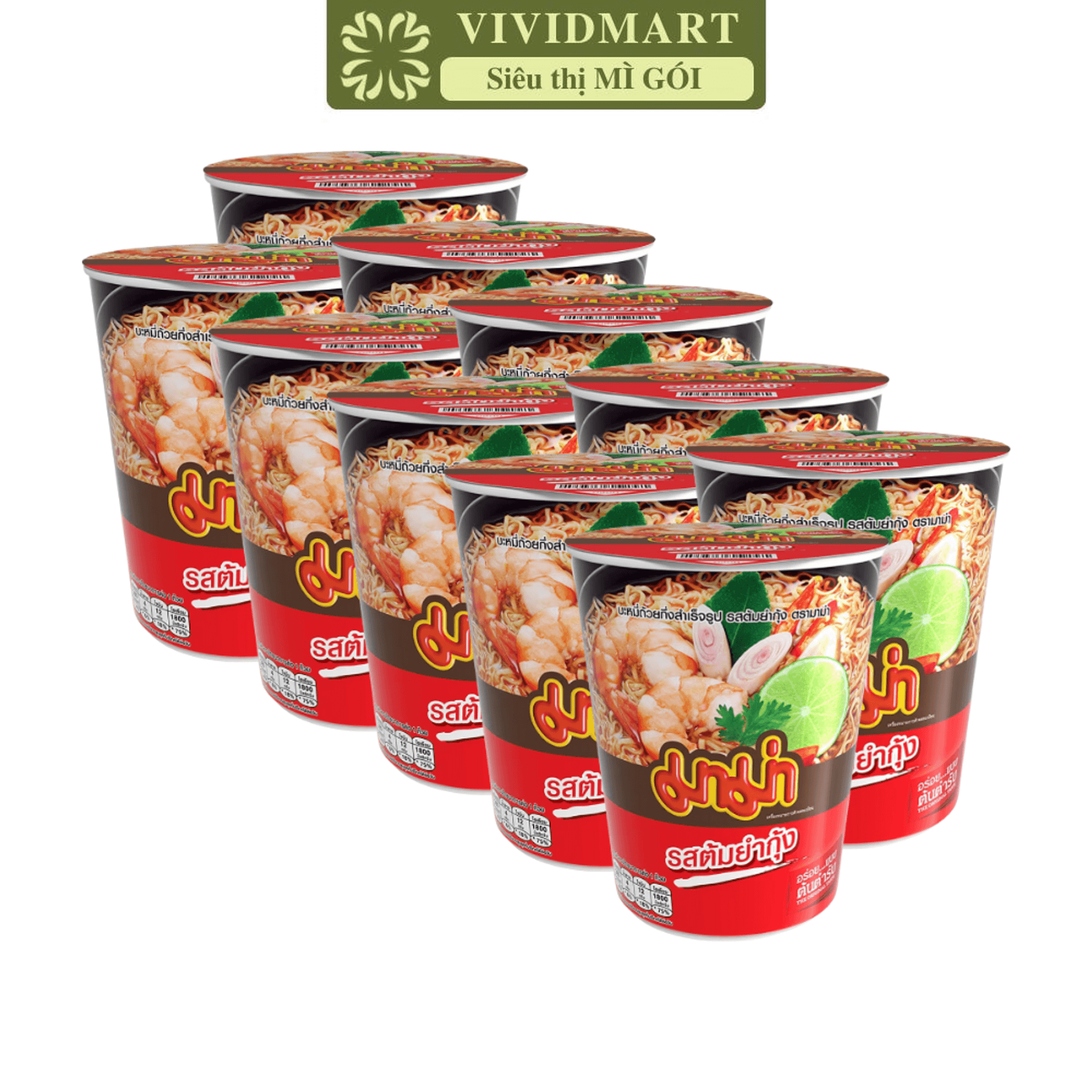 [SET OF 10 CUPS] - MAMA - MAMA INSTANT CUP NOODLES 4 FLAVOURS: SHRIMP TOMYUM FLAVOUR, MINCED PORK FLAVOUR, PA-LO DUCK FLAVOUR, VEGETABLE FLAVOUR (60G/CUP)
