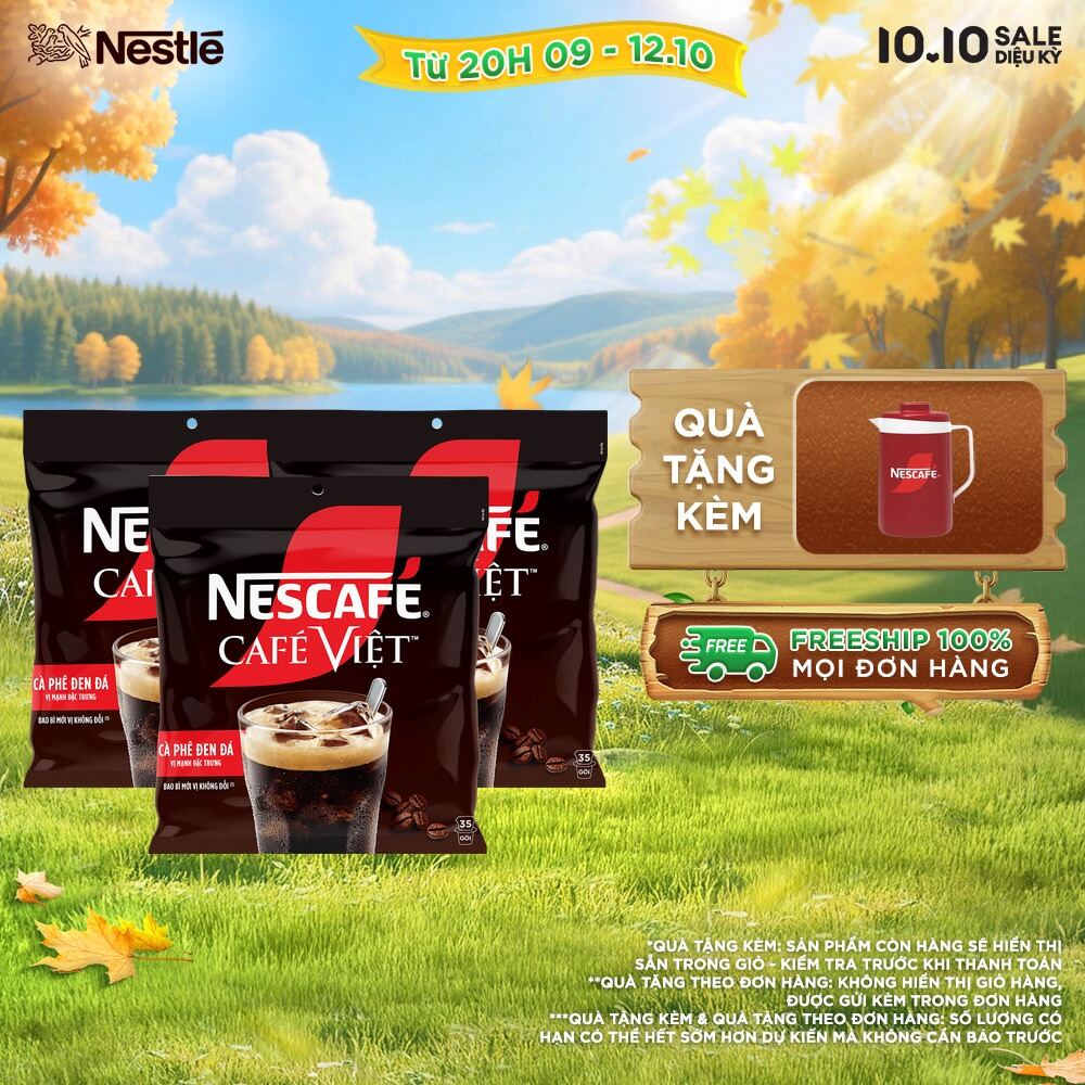 [ƯU ĐÃI THÁNG 10] [FREESHIP HCM] Combo 3 Túi Cà phê hòa tan NESCAFÉ Café Việt Cà phê đen đá (Túi 35 gói x 16g)